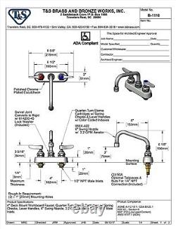 T S brass faucet B-1110 Deck Mount, 4 Center, 6 Swing Nozzle, Lever Handle