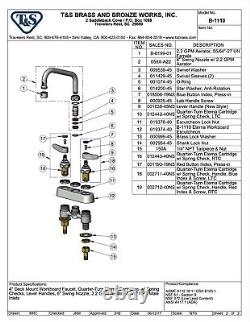T S brass faucet B-1110 Deck Mount, 4 Center, 6 Swing Nozzle, Lever Handle