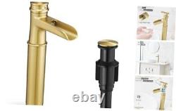 Tall Brass Bathroom Waterfall Faucet, Brushed Gold Brushed Gold Elegant