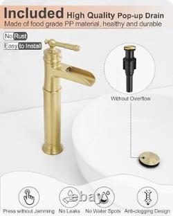 Tall Brass Bathroom Waterfall Faucet, Brushed Gold Brushed Gold Elegant