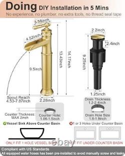 Tall Brass Bathroom Waterfall Faucet, Brushed Gold Brushed Gold Elegant