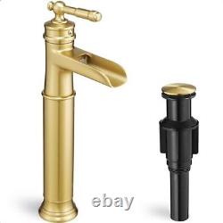 Tall Brass Bathroom Waterfall Faucet, Brushed Gold Brushed Gold Elegant