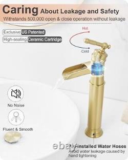 Tall Brass Bathroom Waterfall Faucet, Brushed Gold Brushed Gold Elegant