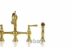 Unlacquered Brass Deck Mount Kitchen Bridge Faucet Sprayer 8 inches on center