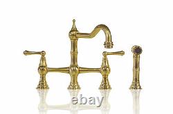 Unlacquered Brass Deck Mount Kitchen Bridge Faucet Sprayer 8 inches on center