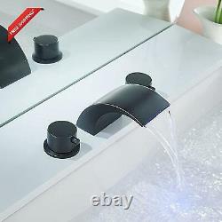 Widespread Bathroom Sink Faucet Led Light Oil Rubbed Bronze Waterfall Bath Tub G