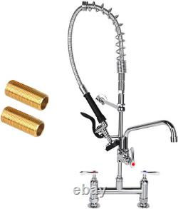 XIUBE Commercial Sink Faucet with Pre Rinse Sprayer, 8 Inch Center 27 Inch Heigh