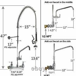 YG Commercial Sink Kitchen Faucet Pull Down Pre-rinse Sprayer 8'' Center Wall