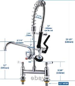 Robinet commercial avec pulvérisateur 25 pouces de hauteur Montage sur pont 8 pouces Centre de pré-rinçage