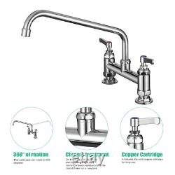 Robinet d'évier commercial CWM de 8 pouces avec robinets commerciaux à centre de 12 pouces et pivotant à 180 degrés.