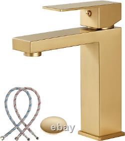 Robinet de salle de bain en or brossé, avec une seule poignée, pour lavabo et évier avec pop