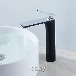 Robinet de salle de bain noir en chrome, robinet de lavabo à une poignée haute pour lavabo de salle de bain