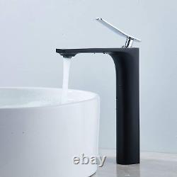 Robinet de salle de bain noir en chrome, robinet de lavabo à une poignée haute pour lavabo de salle de bain