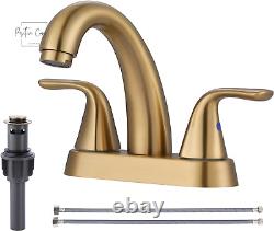 Robinet doré pour lavabo de salle de bain, robinet de salle de bain à trois trous avec drain pop-up