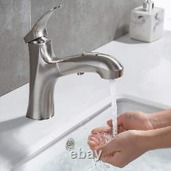 Robinetterie de salle de bain à tirer en nickel brossé, robinet de lavabo à un seul trou avec 3 options